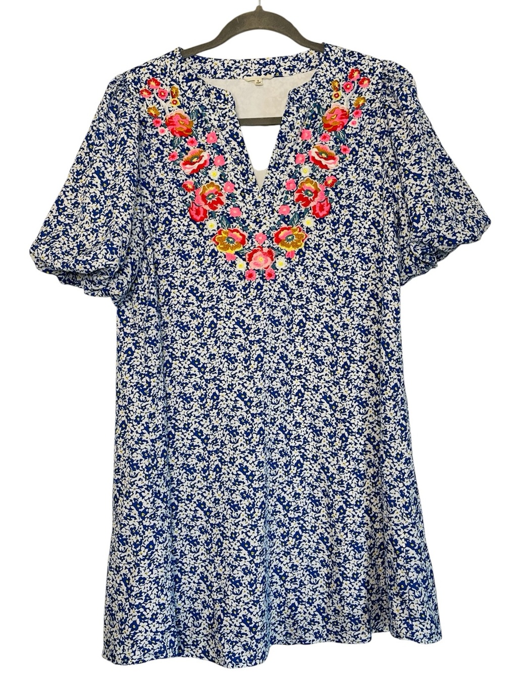 Jodifl Blue Floral Embroidered Mini Dress, Size Small